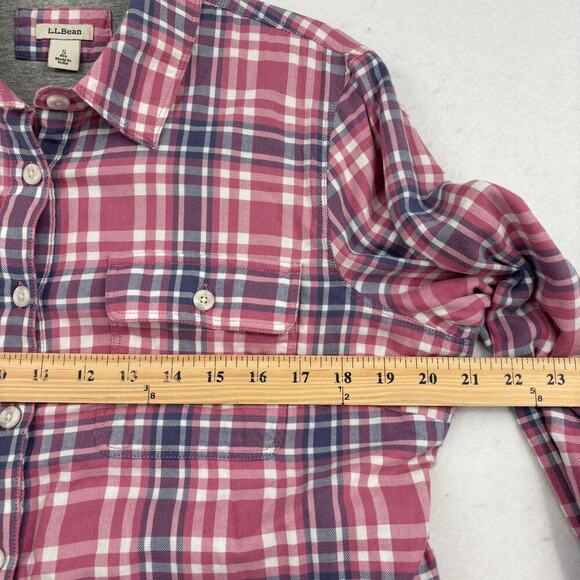 L.L. Bean Flannel Shirt Shacket Womens Size S Pink Gray Plaid Lined Button Up - Picture 8 of 11